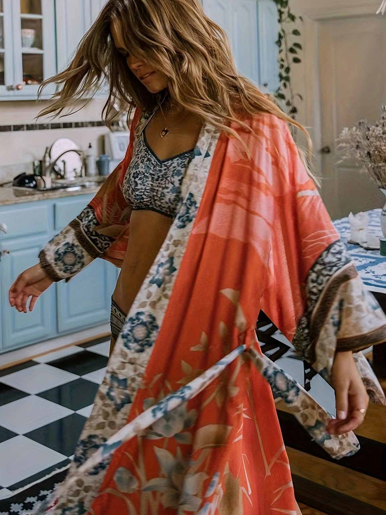 Barbara | Lange kimono met bloemenprint dames