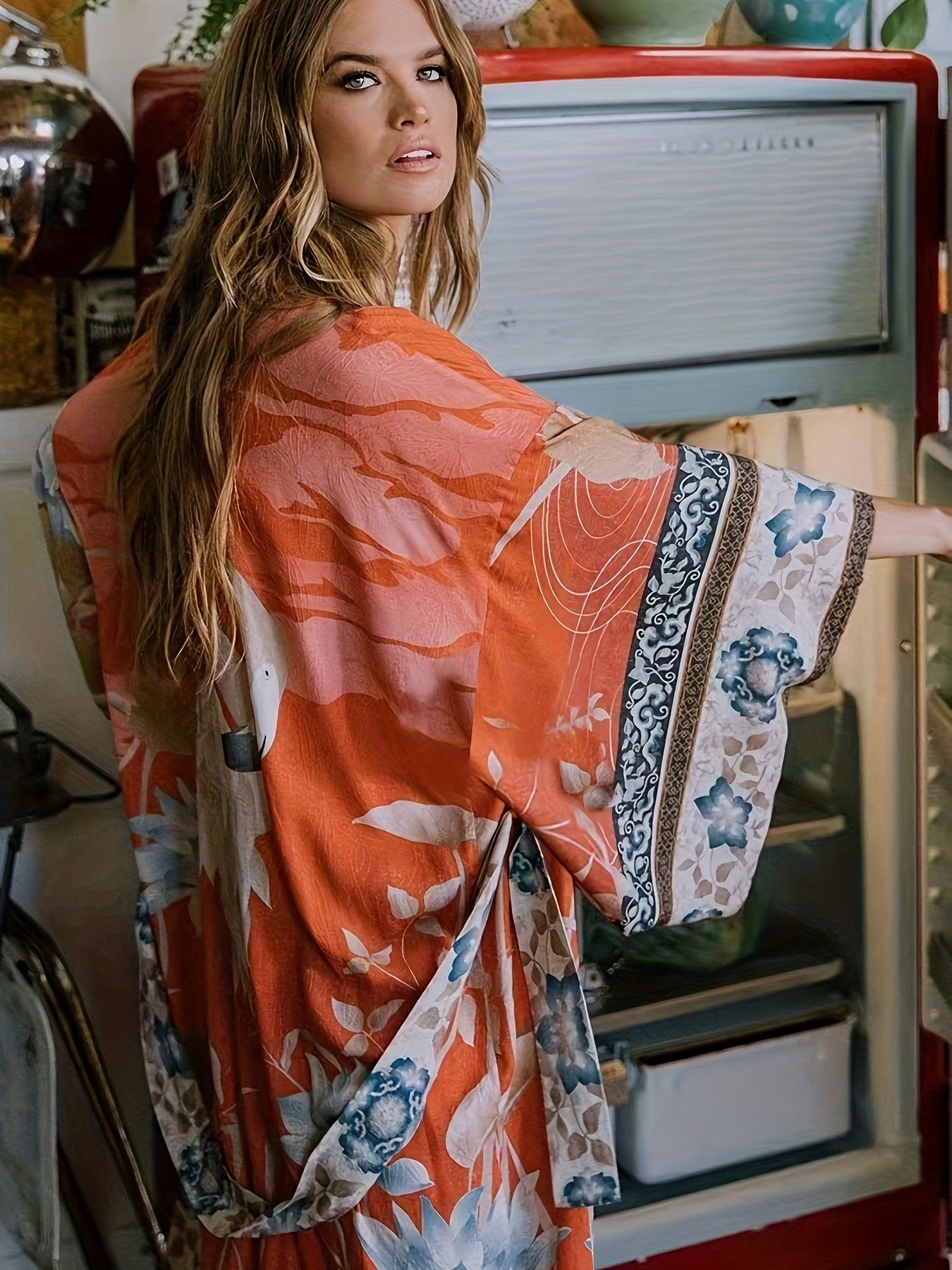 Barbara | Lange kimono met bloemenprint dames
