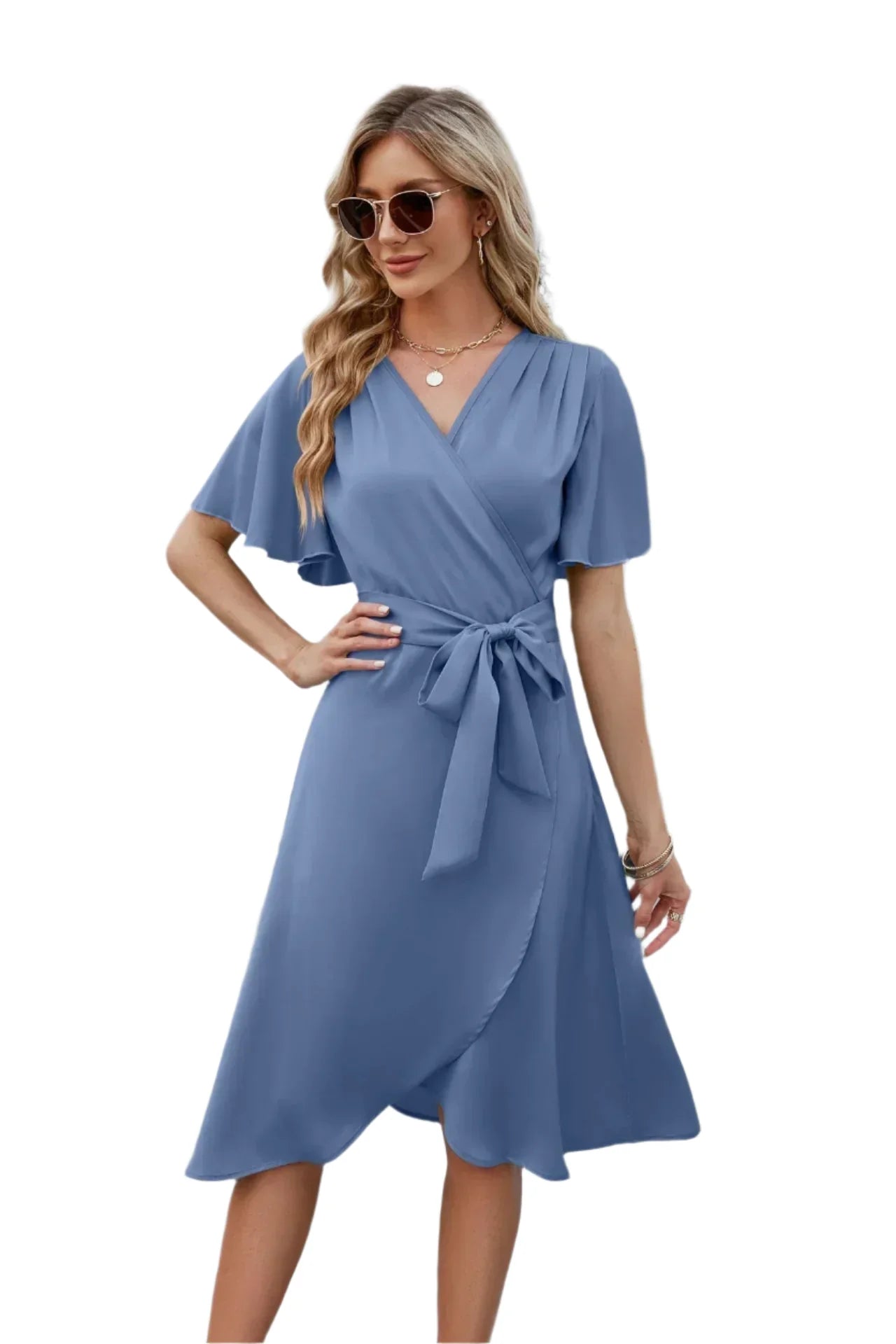 Flatterende V-hals zomerjurk voor dames met vloeiend silhouet