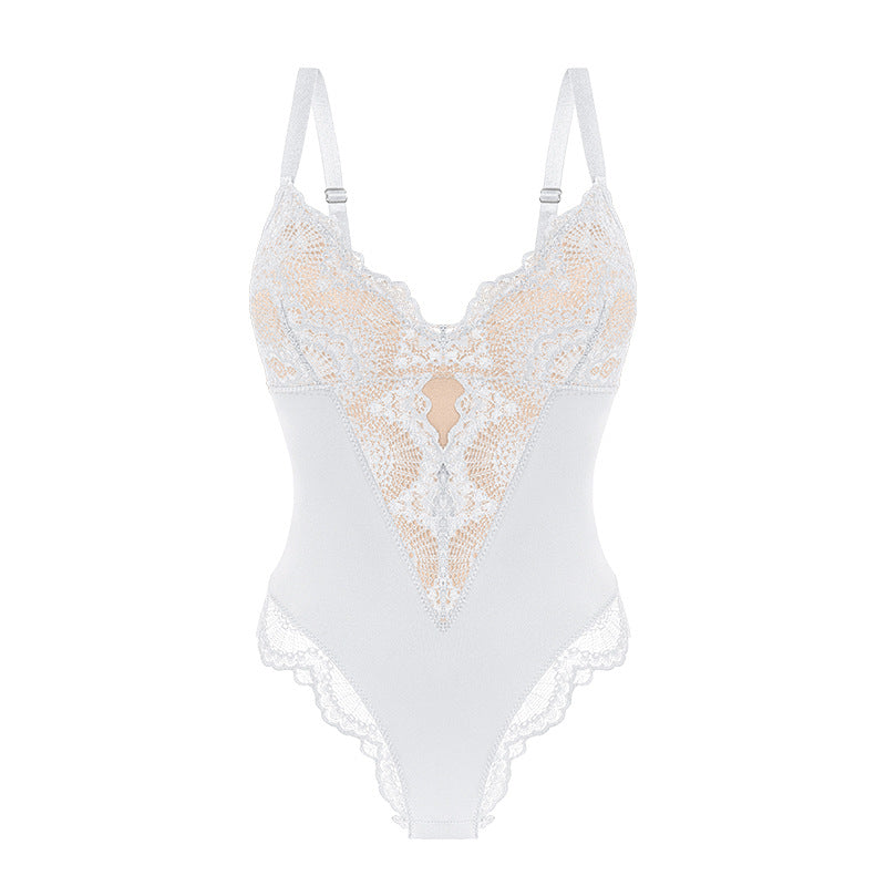 Sexy Kant Bodysuit Dames – Corrigerend Ondergoed met V-Hals en Shaping Effect