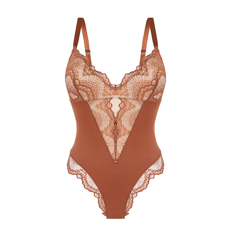 Sexy Kant Bodysuit Dames – Corrigerend Ondergoed met V-Hals en Shaping Effect