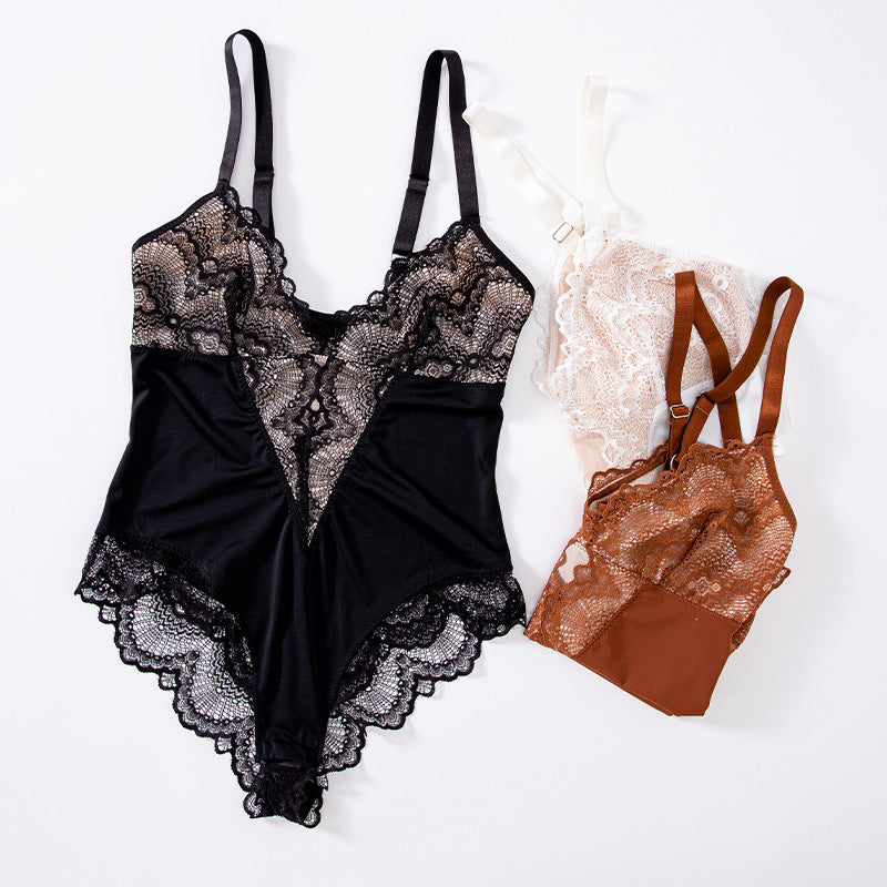 Sexy Kant Bodysuit Dames – Corrigerend Ondergoed met V-Hals en Shaping Effect
