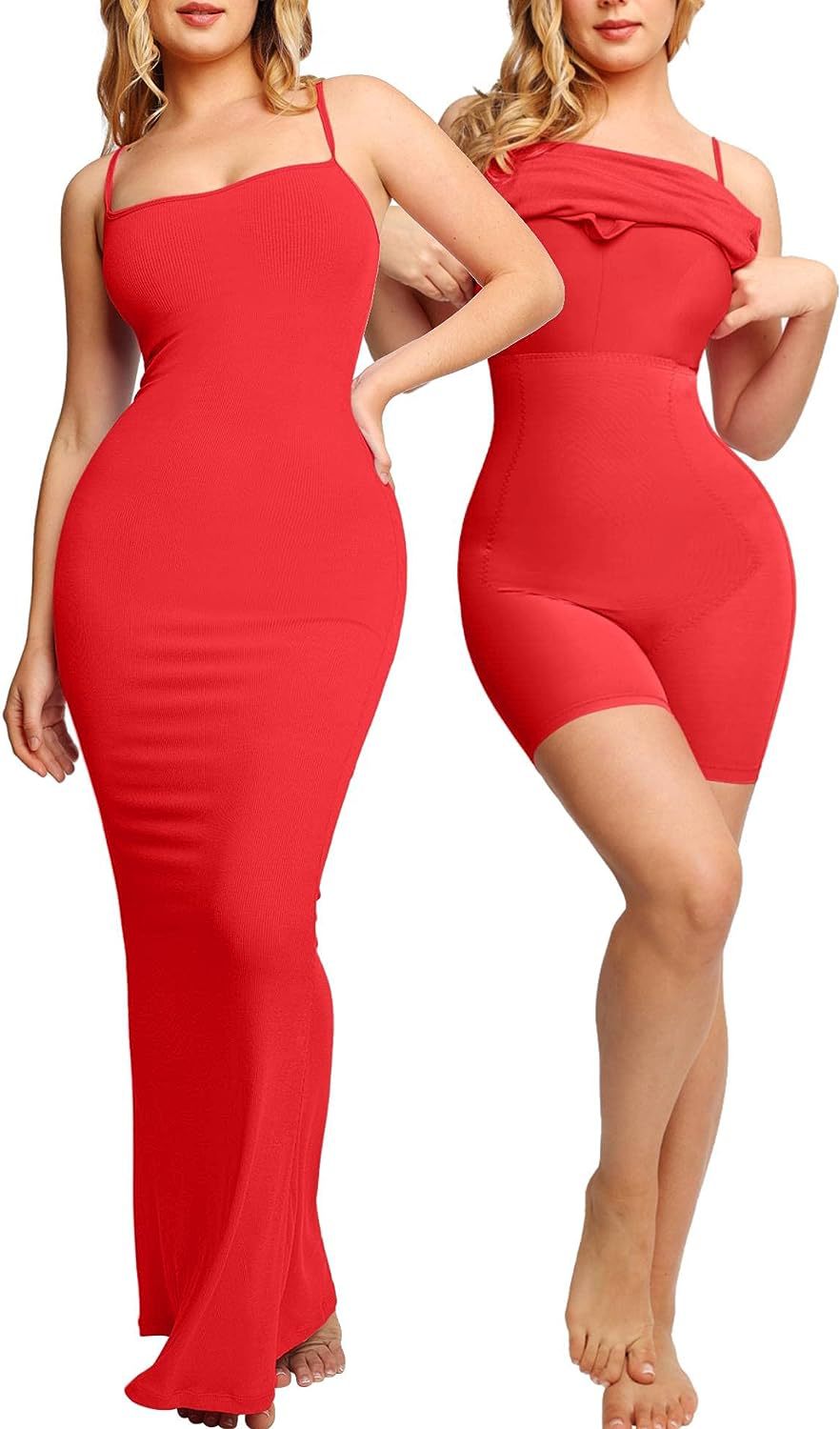 Shaping Jurk met Geïntegreerde Bodysuit – Corrigerende Maxi Dress met Dunne Bandjes