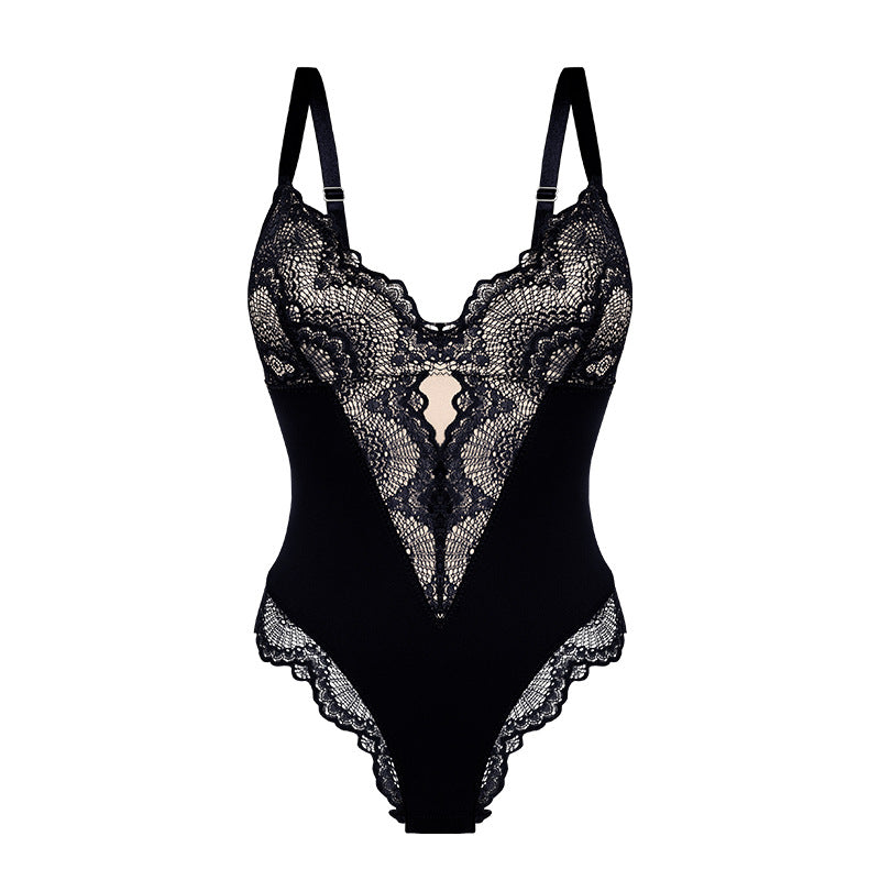 Sexy Kant Bodysuit Dames – Corrigerend Ondergoed met V-Hals en Shaping Effect