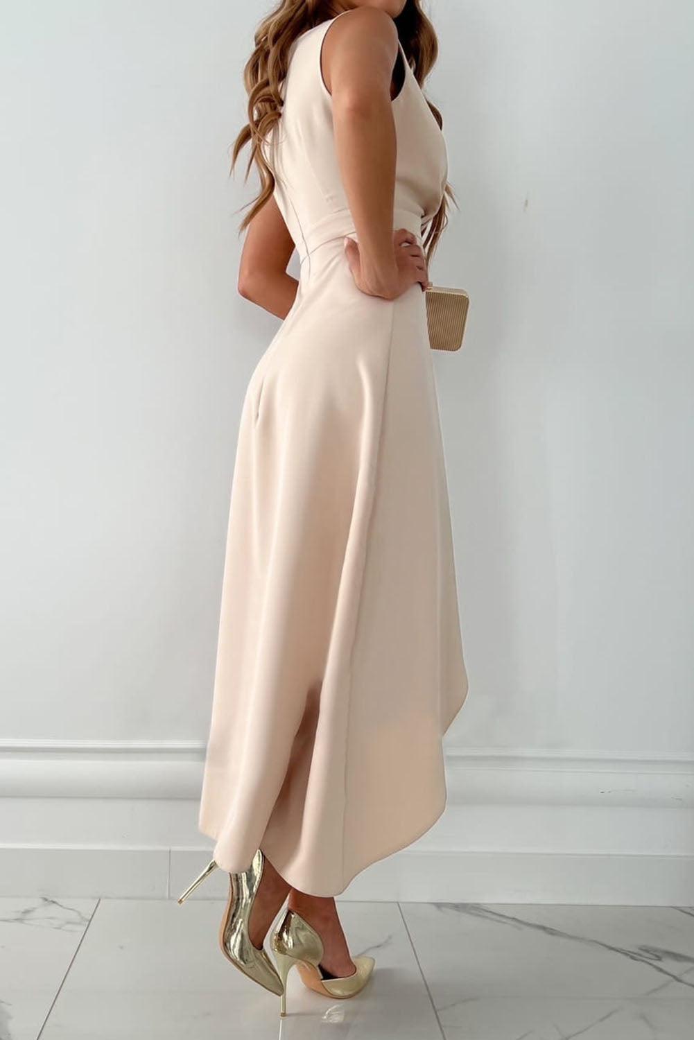 Chique Dames Midi Jurk met Wrap V-Hals