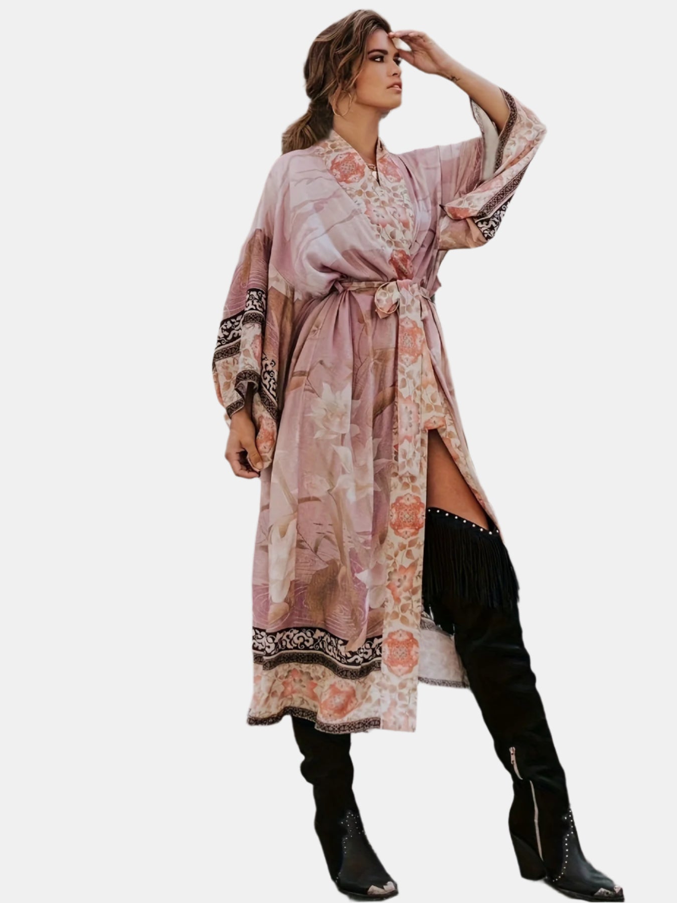 Barbara | Lange kimono met bloemenprint dames