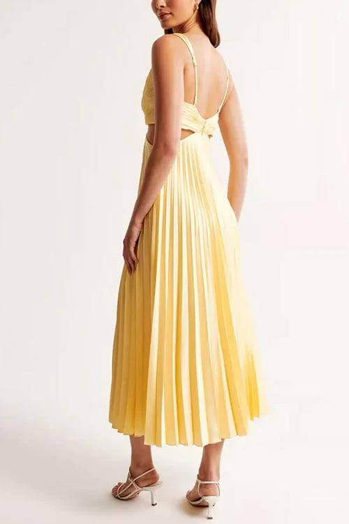 Sanne | Elegante Plissé Satijnen Midi Jurk