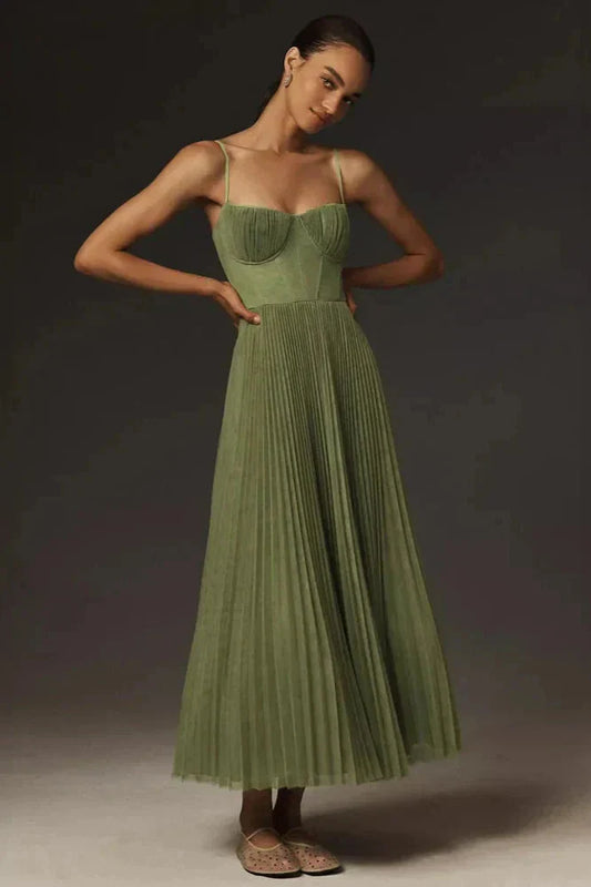 Winnie | Elegante Plissé Fit & Flare Midi Jurk