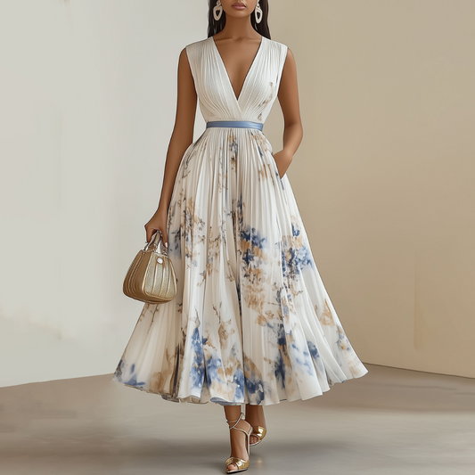 Jessie | Elegante Bloemen Ceremonie Jurk in Blauw en Wit