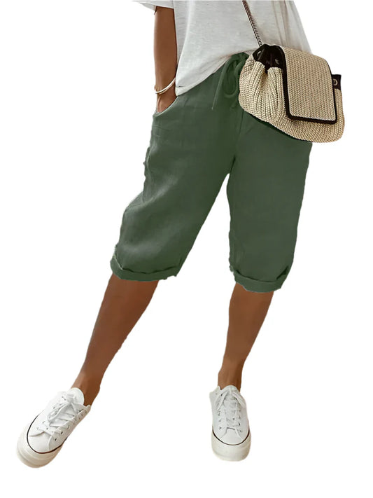 Zomerse Dames Halflange Bermuda met Omgeslagen Zoom - Casual Stijl