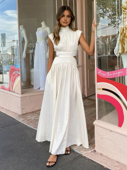 SALVINA | Maxi-jurk met Cut-out Rug en Plooidetail