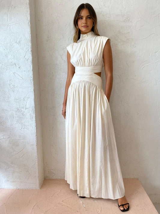 SALVINA | Maxi-jurk met Cut-out Rug en Plooidetail
