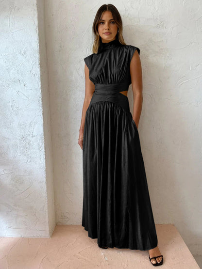 SALVINA | Maxi-jurk met Cut-out Rug en Plooidetail