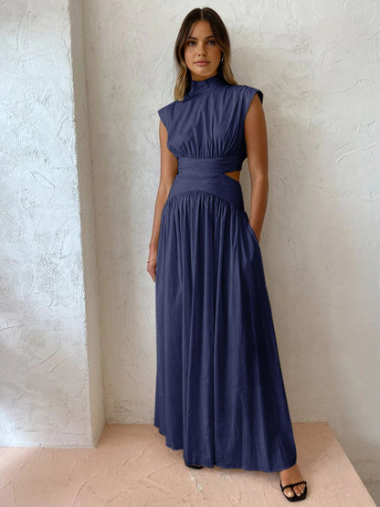 SALVINA | Maxi-jurk met Cut-out Rug en Plooidetail