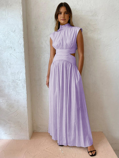 SALVINA | Maxi-jurk met Cut-out Rug en Plooidetail