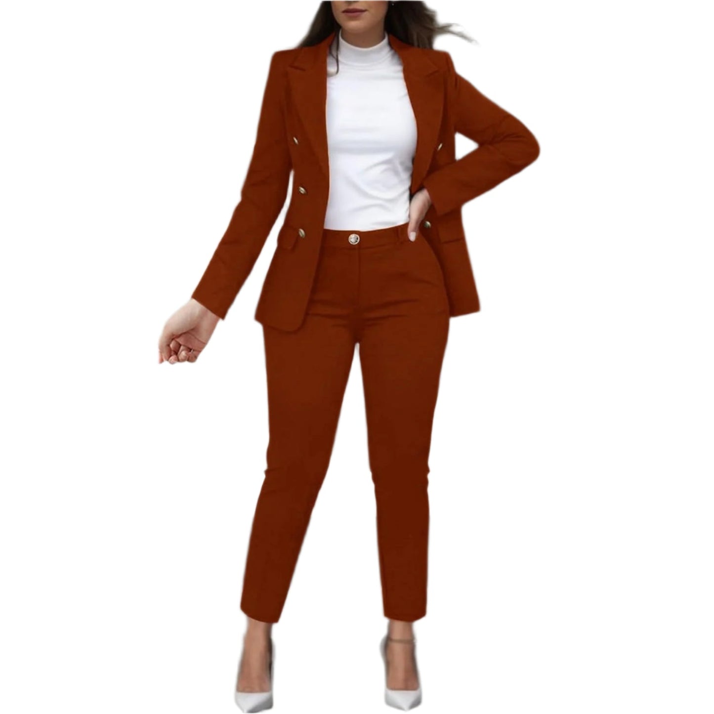 Dames 2-delig Stretch Pak met Rechte Blazer en Taps Toelopende Broek
