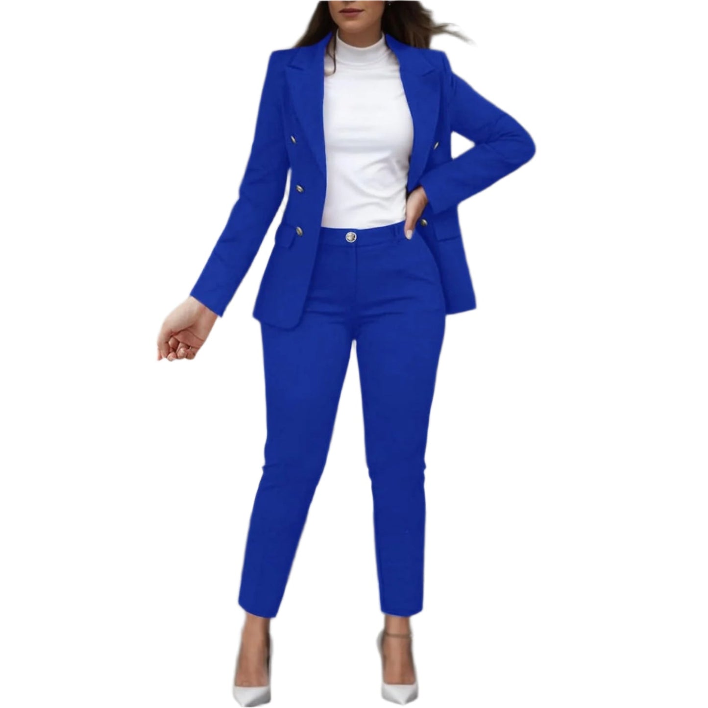 Dames 2-delig Stretch Pak met Rechte Blazer en Taps Toelopende Broek