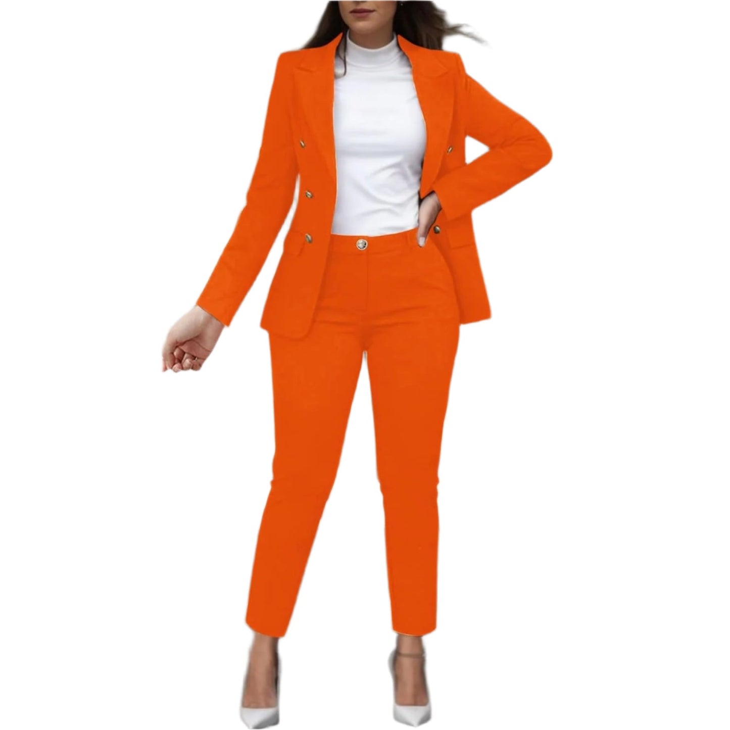 Dames 2-delig Stretch Pak met Rechte Blazer en Taps Toelopende Broek