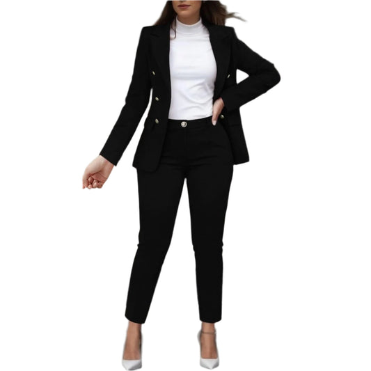 Dames 2-delig Stretch Pak met Rechte Blazer en Taps Toelopende Broek
