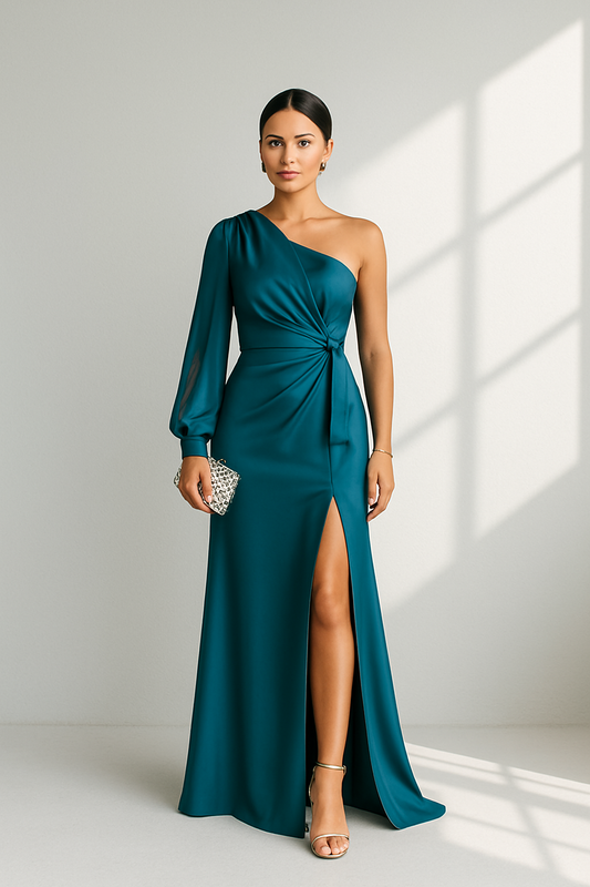 Classy Nights | Elegante One-Shoulder Jurk met Gedrapeerde Details