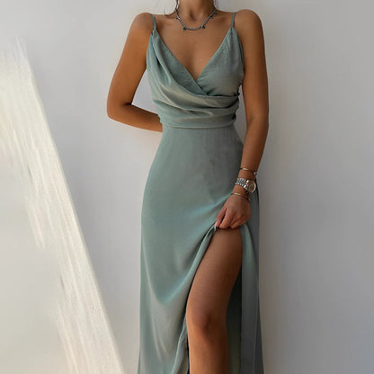 ALINA | Luxe Satijnen Maxi Jurk met Hoge Split