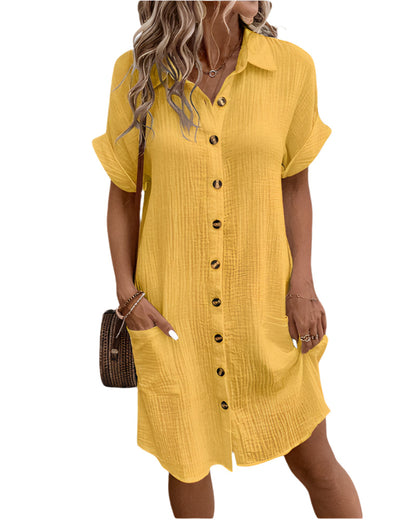 Dames Overhemdjurk met Knoopsluiting en Verstelbare Taille voor Comfort en Stijl