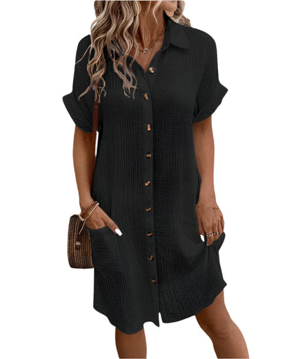 Dames Overhemdjurk met Knoopsluiting en Verstelbare Taille voor Comfort en Stijl