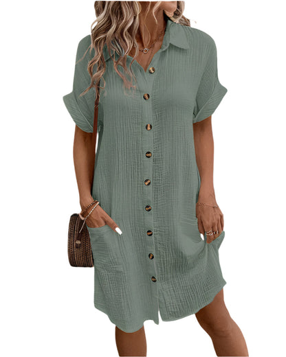 Dames Overhemdjurk met Knoopsluiting en Verstelbare Taille voor Comfort en Stijl