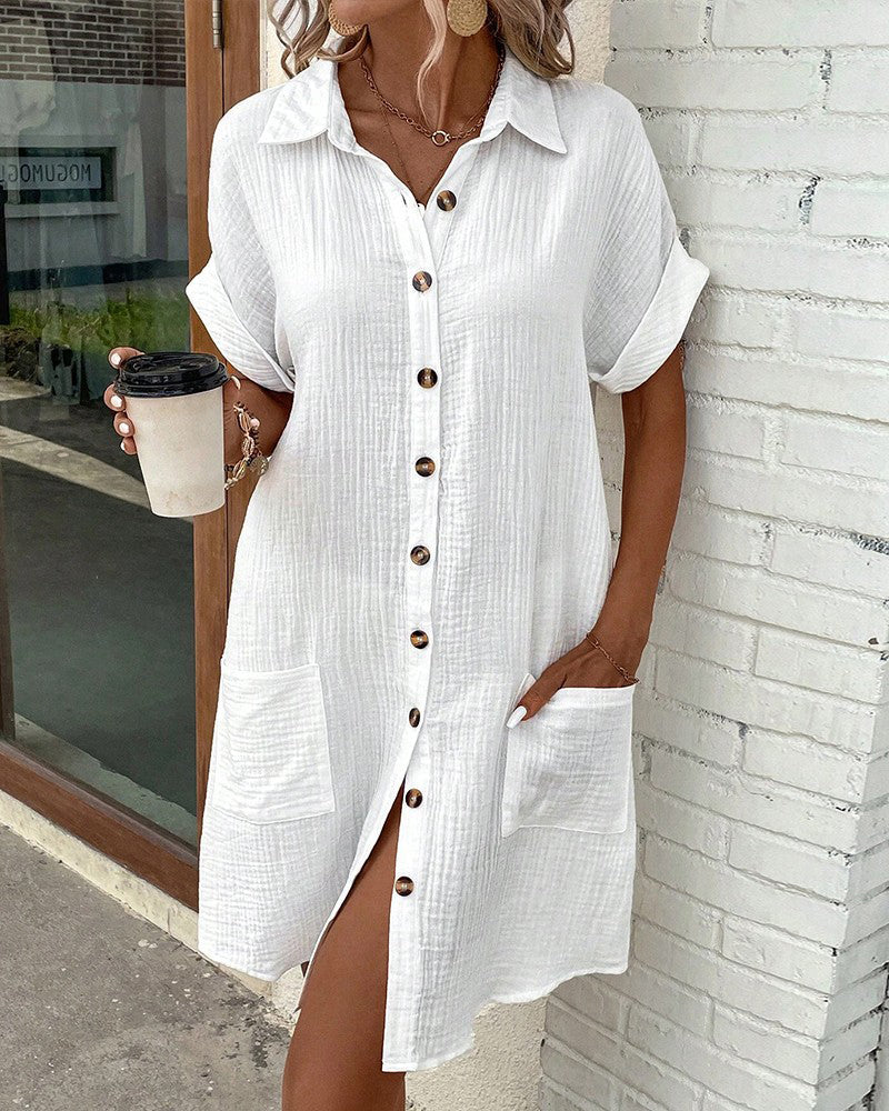 Dames Overhemdjurk met Knoopsluiting en Verstelbare Taille voor Comfort en Stijl