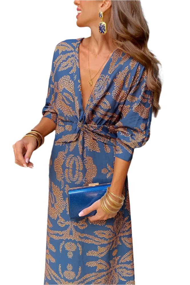 Elegante damesjurk met gedefinieerde taille en vloeiende halslijn