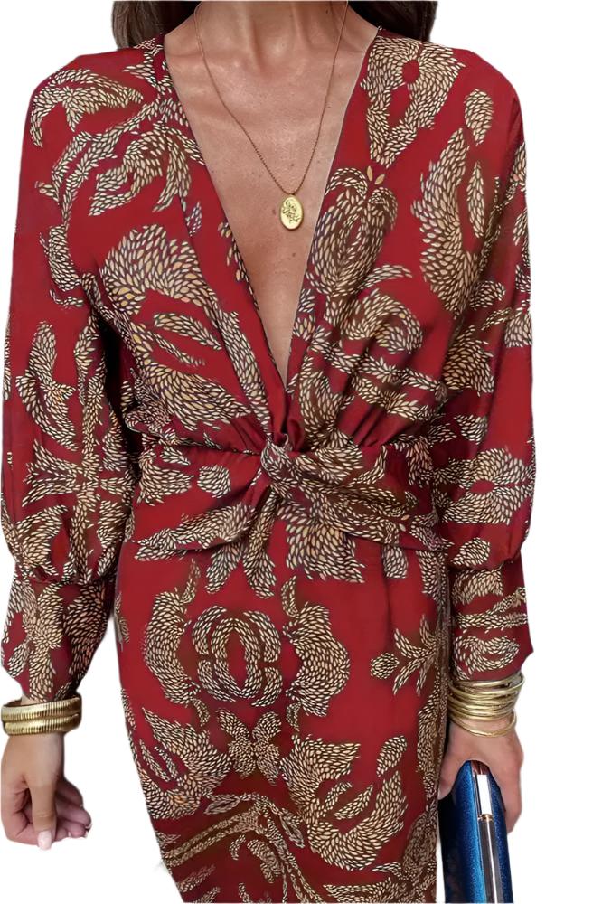 Elegante damesjurk met gedefinieerde taille en vloeiende halslijn