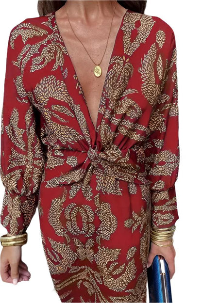 Elegante damesjurk met gedefinieerde taille en vloeiende halslijn
