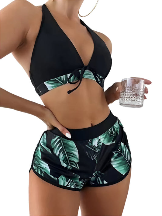 Dames Bikinitop en Short Set met Rechte Halslijn en Brede Bandjes - Perfect voor Zomer
