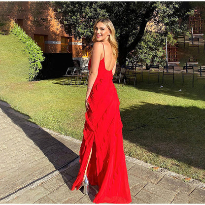Valerisse | Maxi Jurk met Ruffles en Subtiele Split
