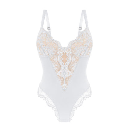 Sexy Kant Bodysuit Dames – Corrigerend Ondergoed met V-Hals en Shaping Effect