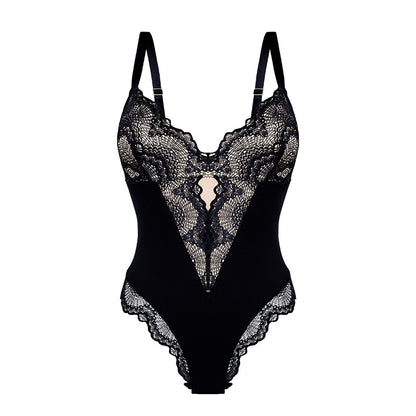Sexy Kant Bodysuit Dames – Corrigerend Ondergoed met V-Hals en Shaping Effect