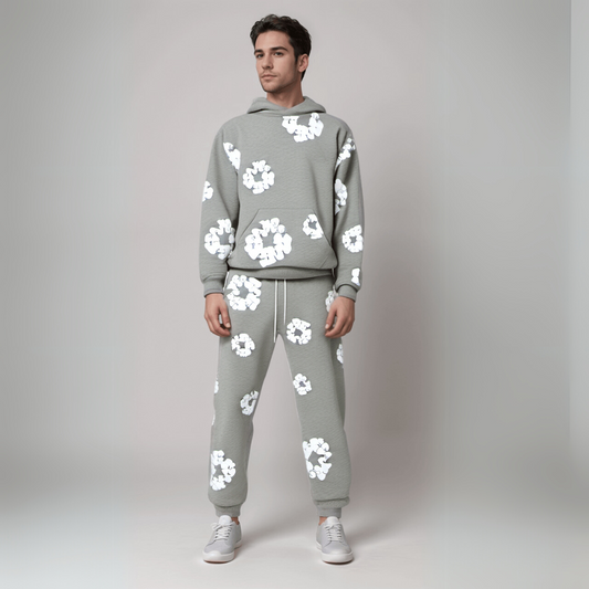 Unisex Katoenen Wreath Hoodie en Joggingbroek Set voor Comfortabele Stijl