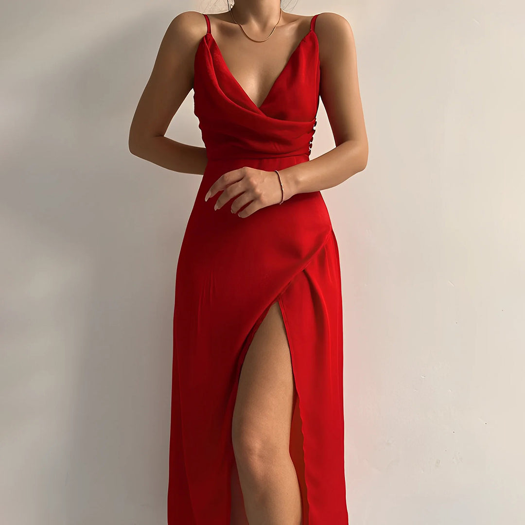 ALINA | Luxe Satijnen Maxi Jurk met Hoge Split