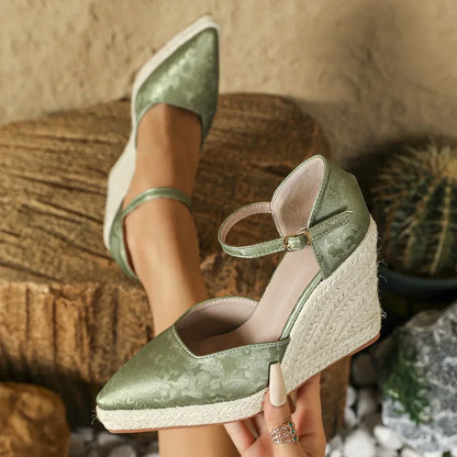 ALVINA | Espadrille Sleehakken met Puntneus en Enkelband