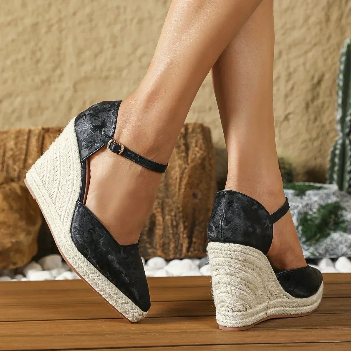 ALVINA | Espadrille Sleehakken met Puntneus en Enkelband