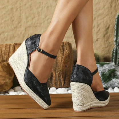ALVINA | Espadrille Sleehakken met Puntneus en Enkelband