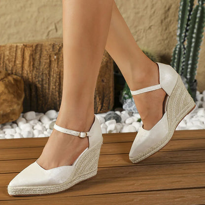 ALVINA | Espadrille Sleehakken met Puntneus en Enkelband