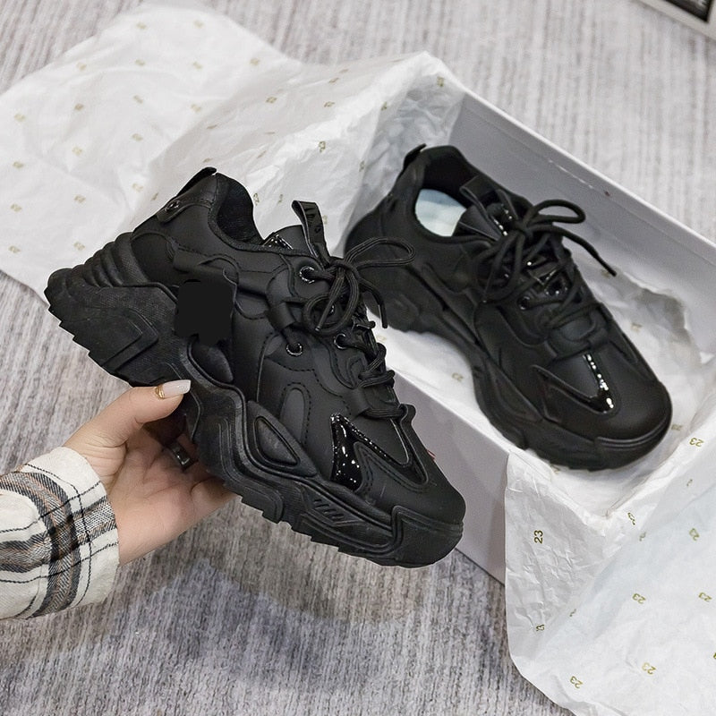 Chunky Dames Sneakers met Vetersluiting en Platformzool