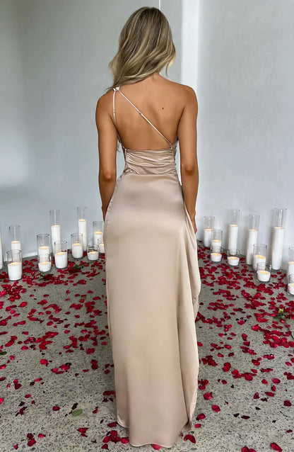 Luxe Satijnen One-Shoulder Splitjurk