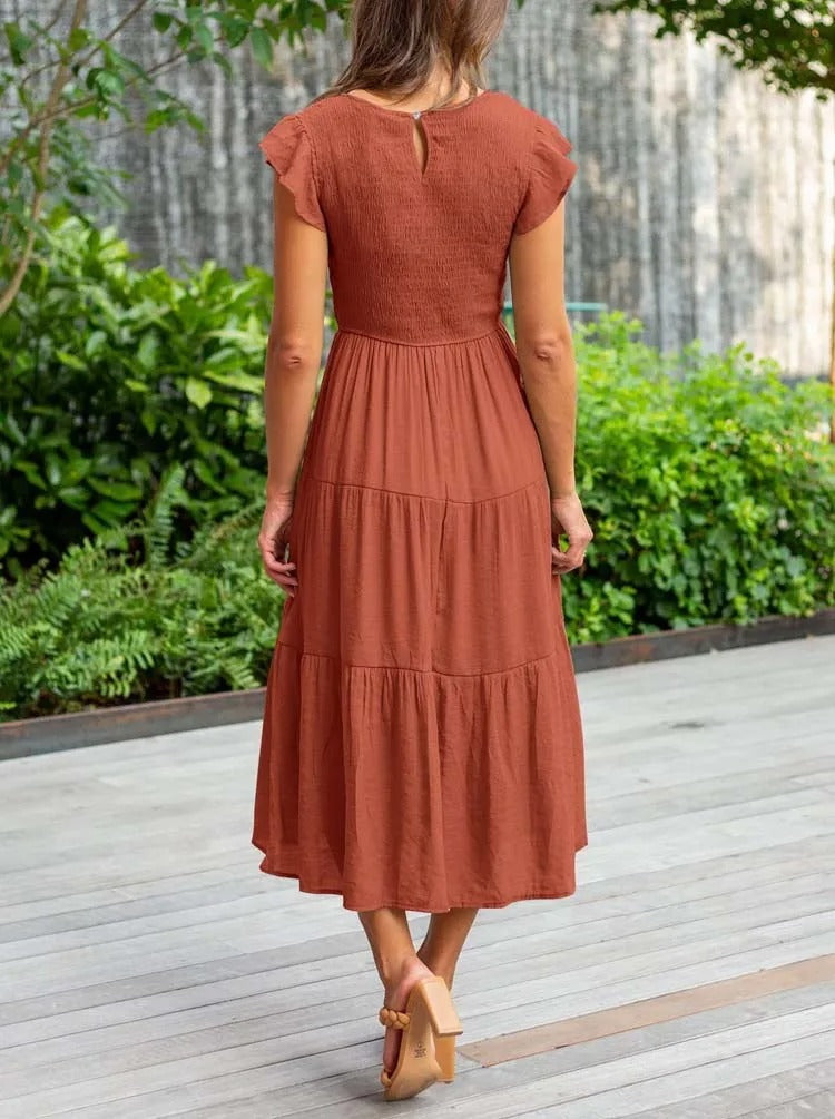 SELINA | Zomerjurk met Rucheschouders en Geaccentueerde Taille
