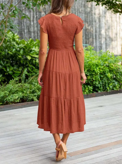 SELINA | Zomerjurk met Rucheschouders en Geaccentueerde Taille
