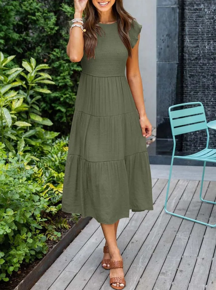 SELINA | Zomerjurk met Rucheschouders en Geaccentueerde Taille