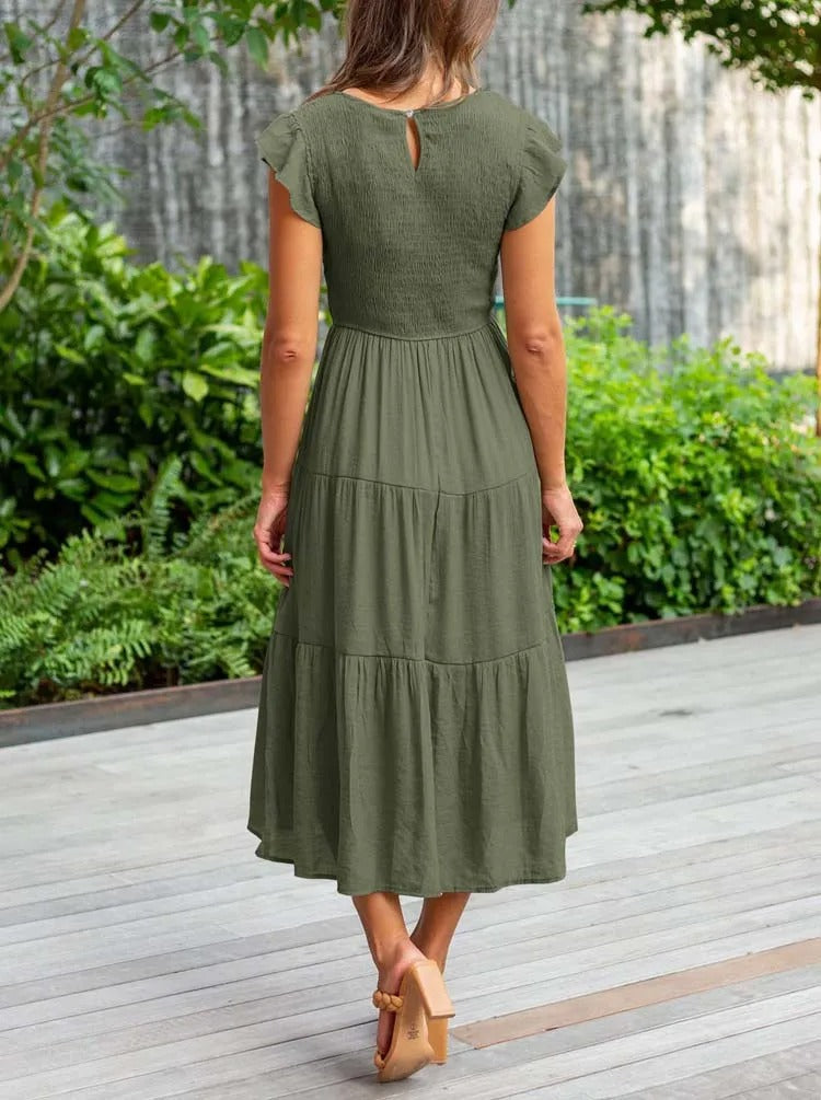 SELINA | Zomerjurk met Rucheschouders en Geaccentueerde Taille