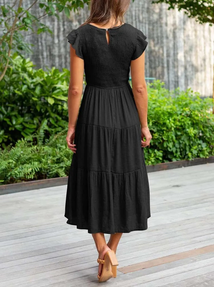 SELINA | Zomerjurk met Rucheschouders en Geaccentueerde Taille