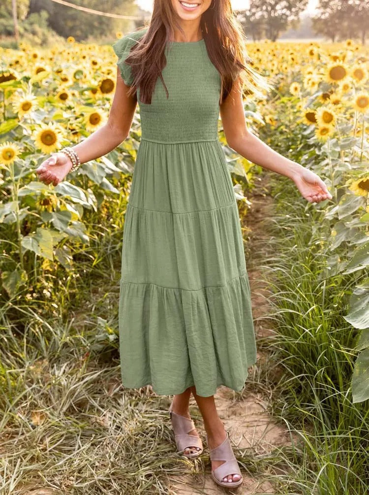 SELINA | Zomerjurk met Rucheschouders en Geaccentueerde Taille